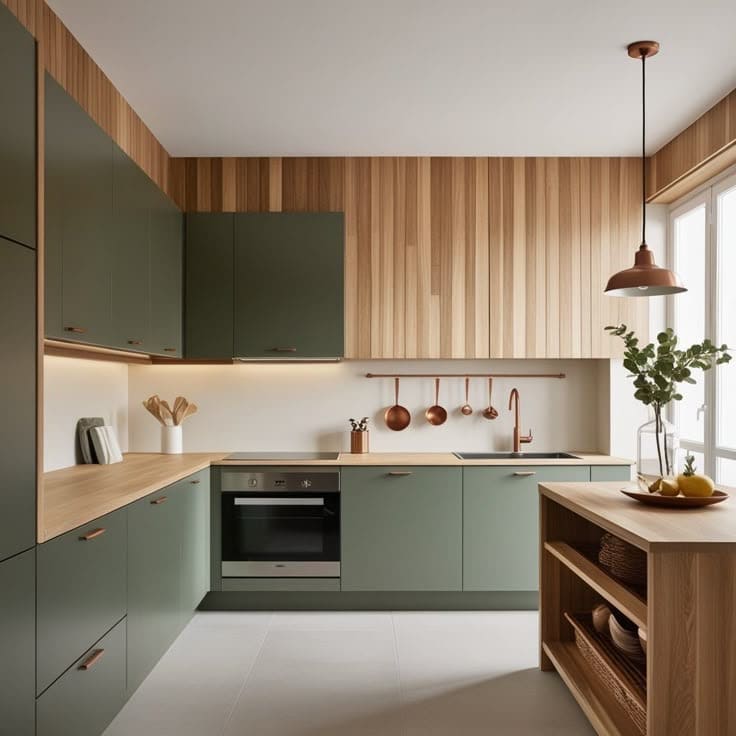 Muebles de cocina fabricado con melamina en tono verde